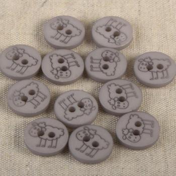 Kunststoffknopf in Grau mit Schafmotiv, 15 mm Durchmesser